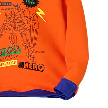 Boys Orange-Coloured Graphic Printed Hooded Cotton Sweatshirt