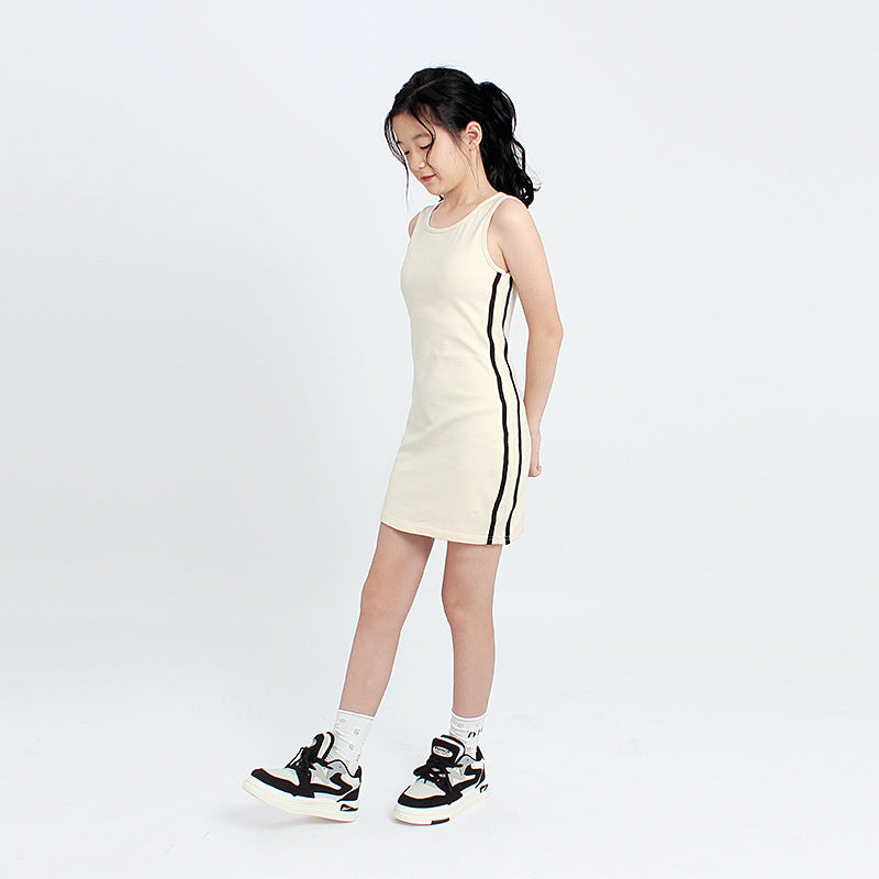 Girls Round Neck Sleeveless T-shirt Dress