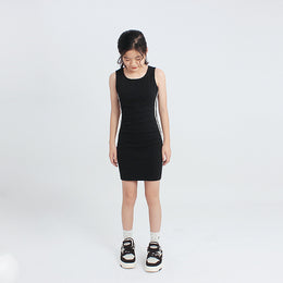 Girls Black Round Neck Sleeveless Sheath Dress