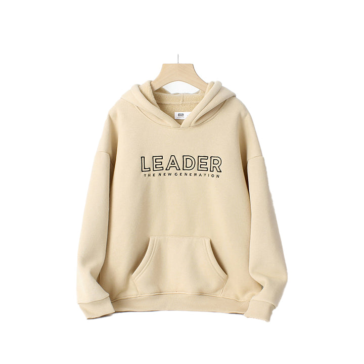 Boys Beige Printed Hooded Cotton Sweatshirt