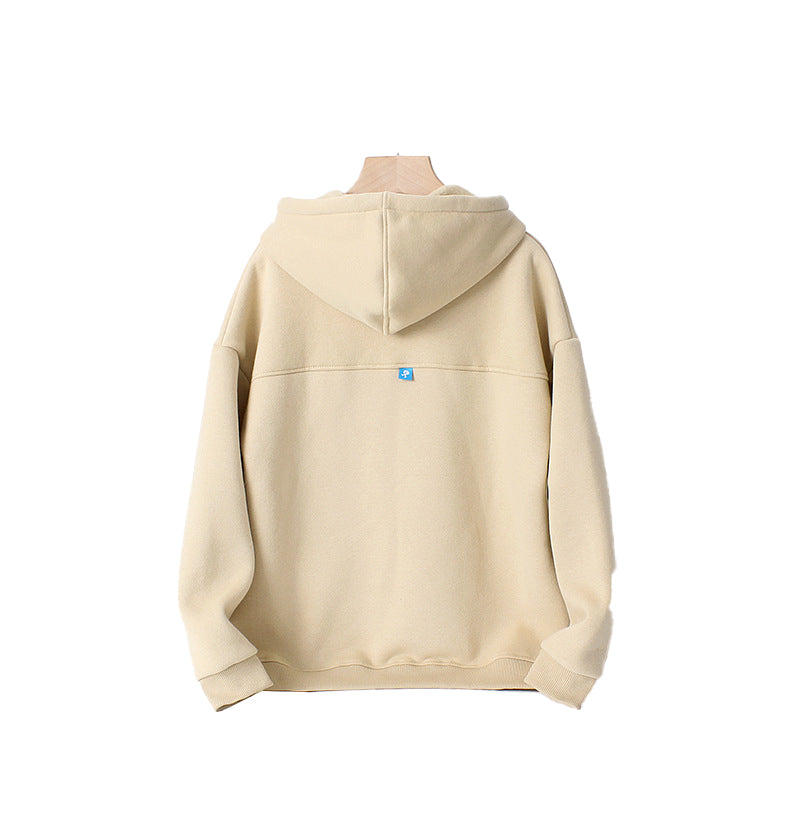 Boys Beige Printed Hooded Cotton Sweatshirt