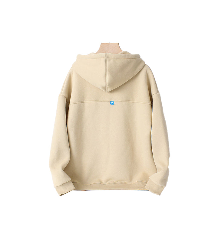 Boys Beige Printed Hooded Cotton Sweatshirt