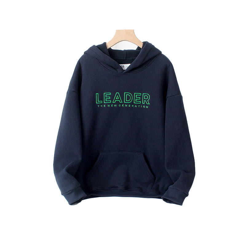 Boys Navy Blue Typography Printed Hooded Cotton Pullover