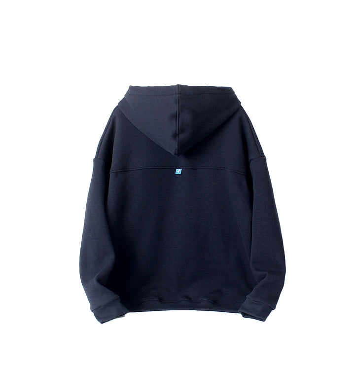 Boys Navy Blue Typography Printed Hooded Cotton Pullover