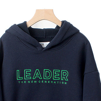 Boys Navy Blue Typography Printed Hooded Cotton Pullover