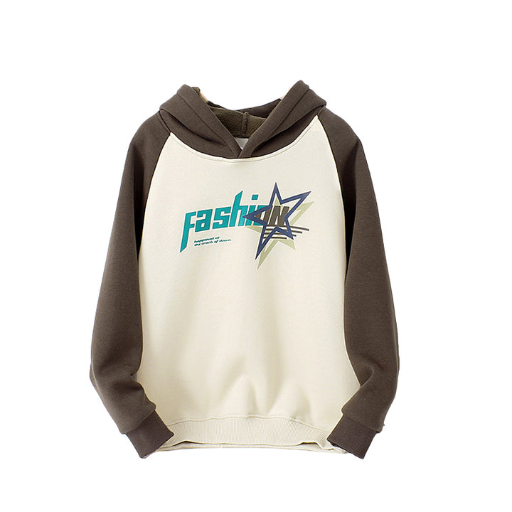 Girls Brown Typography Printed Hooded Cotton Sweatshirt