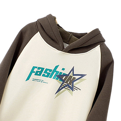 Girls Brown Typography Printed Hooded Cotton Sweatshirt
