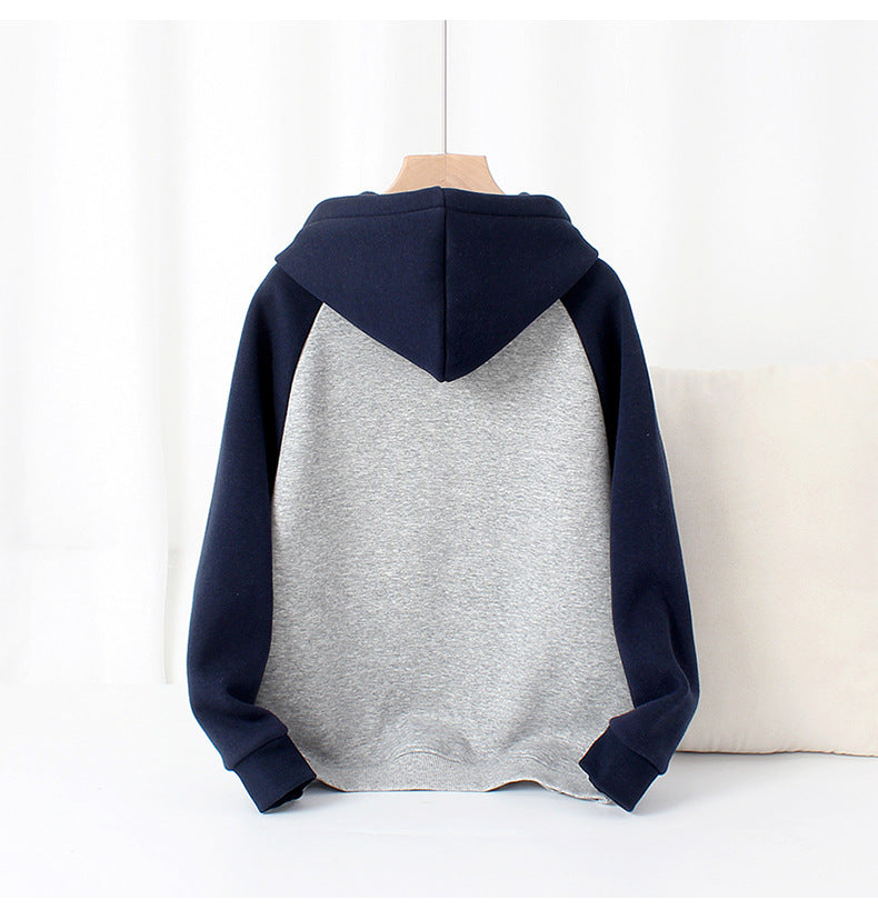 Girls Navy Blue Typography Printed Hooded Cotton Pullover Sweatshirt