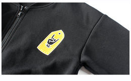 Boys Black Typography Printed Mock Collar Cotton Bomber Jacket