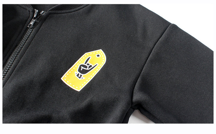 Boys Black Typography Printed Mock Collar Cotton Bomber Jacket