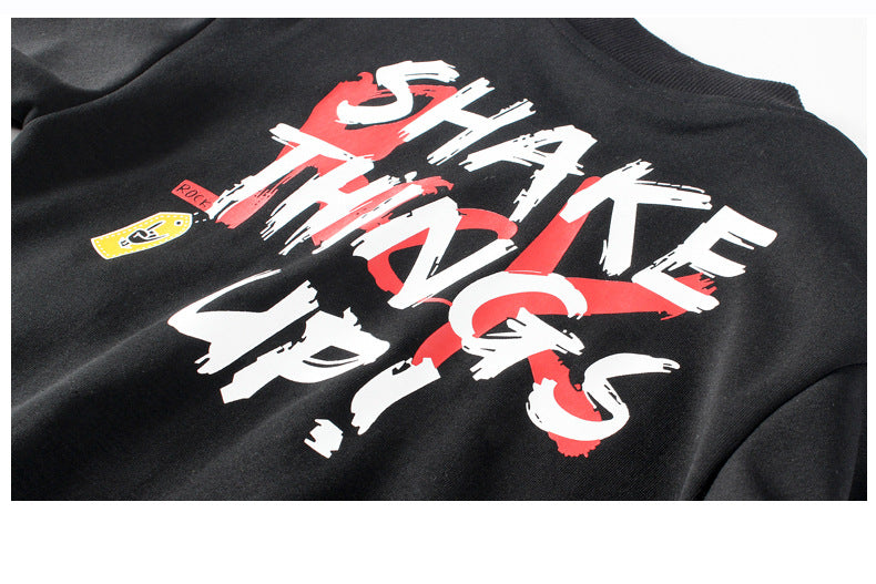 Boys Black Typography Printed Mock Collar Cotton Bomber Jacket
