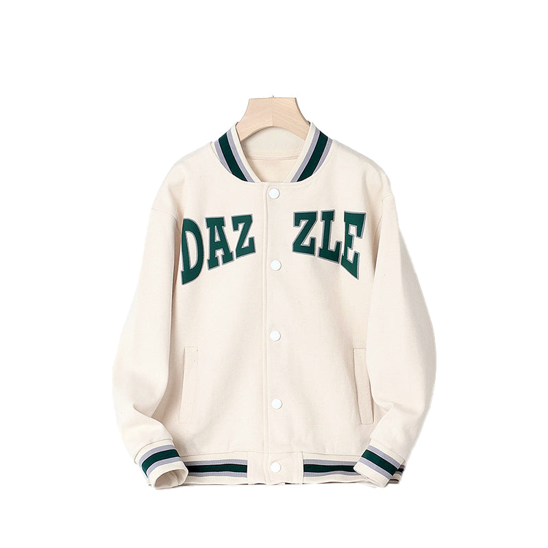 Boys Beige Typography Printed Cotton Bomber Jacket