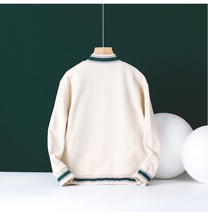 Boys Beige Typography Printed Cotton Bomber Jacket