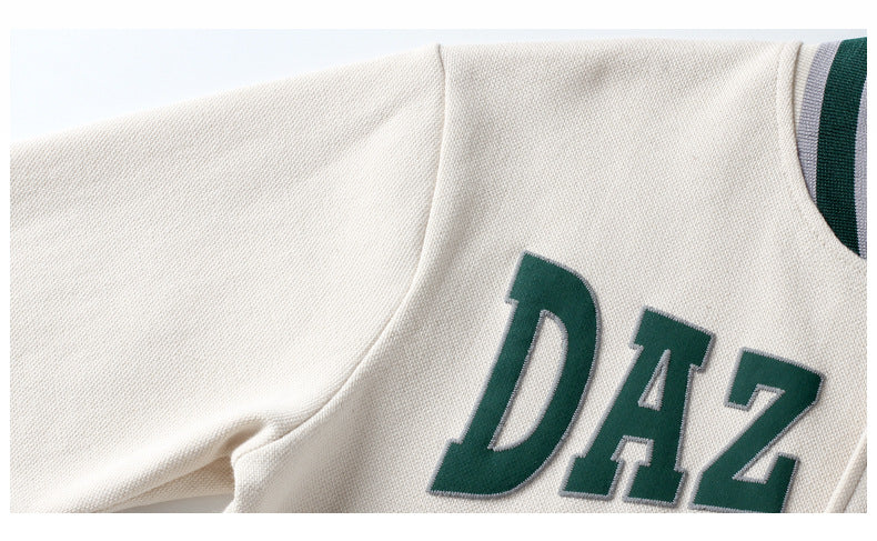 Boys Beige Typography Printed Cotton Bomber Jacket