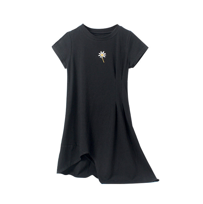 Girls Black Round Neck T-shirt Dress