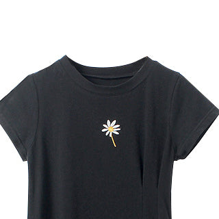 Girls Black Round Neck T-shirt Dress