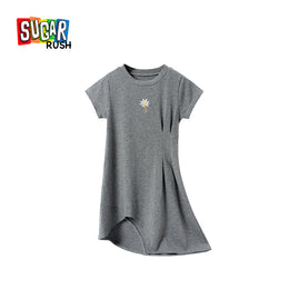 Girls Grey Round Neck T-shirt Dress