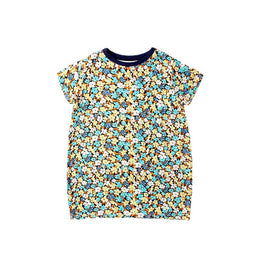 Girls Blue Floral Printed Round Neck Cotton T-shirt Dress