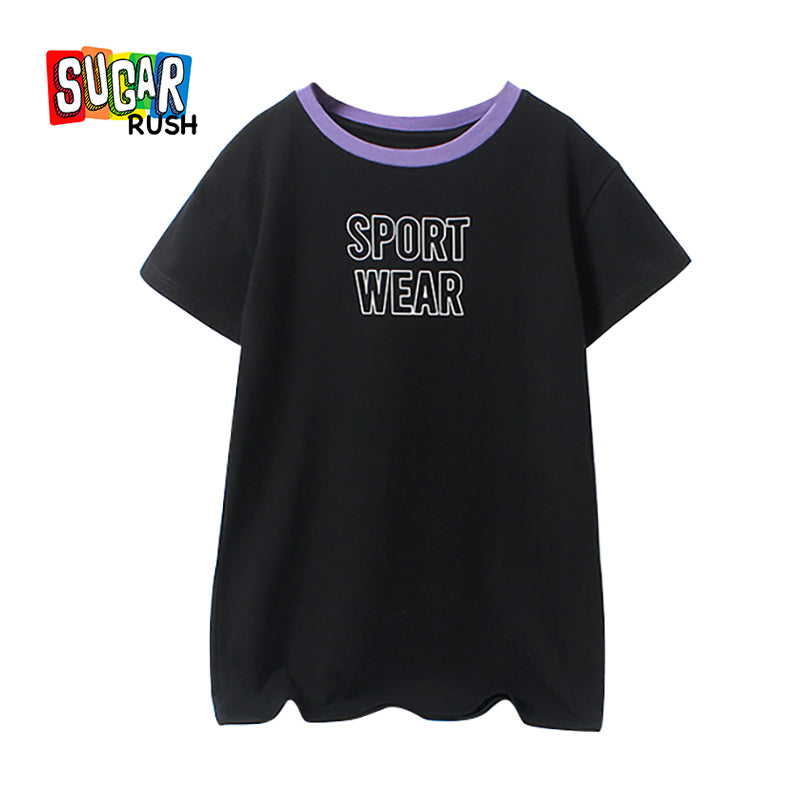 Girls Black Cotton T-shirt Dress
