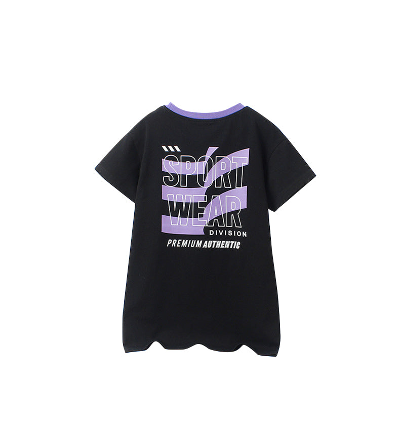 Girls Black Cotton T-shirt Dress