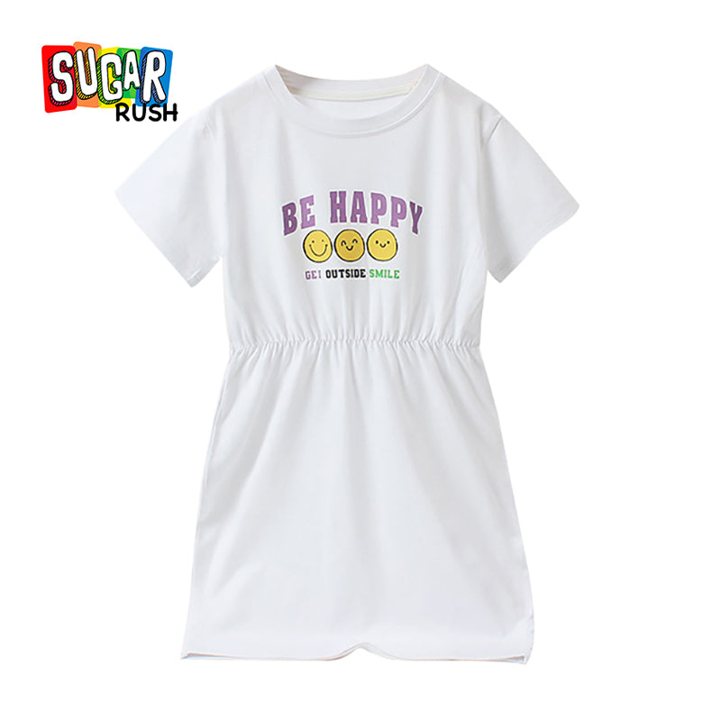 Girls Purple Typography Printed T-shirt Dress