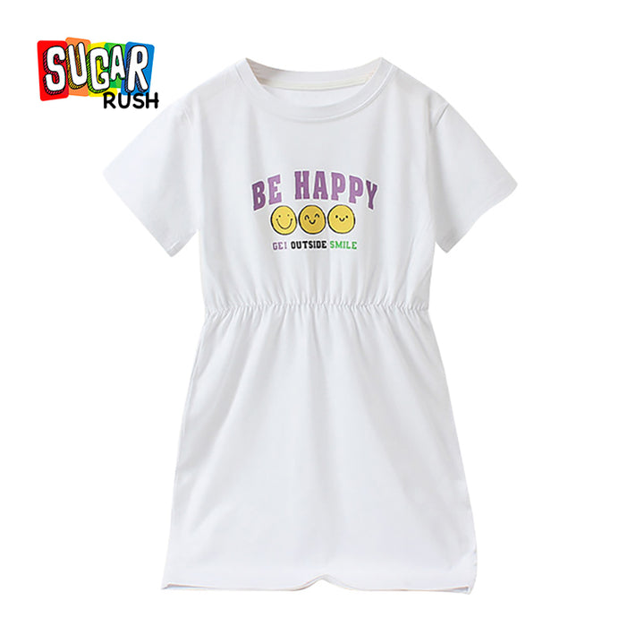 Girls Purple Typography Printed T-shirt Dress