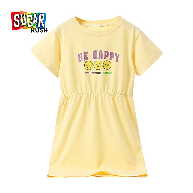Yellow Typography Printed Cotton T-shirt Dress