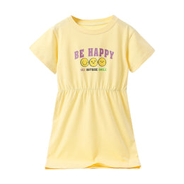 Yellow Typography Printed Cotton T-shirt Dress