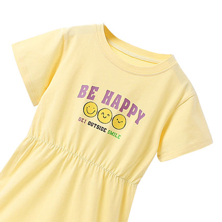Yellow Typography Printed Cotton T-shirt Dress