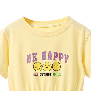 Yellow Typography Printed Cotton T-shirt Dress