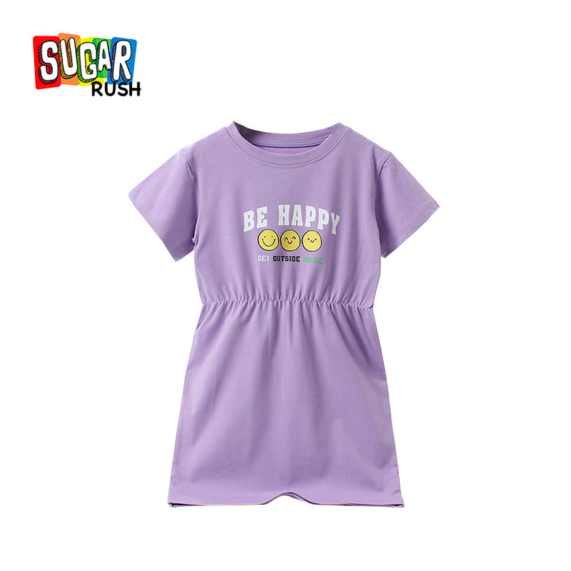 Girls Purple Typography Printed Cotton T-shirt Dress