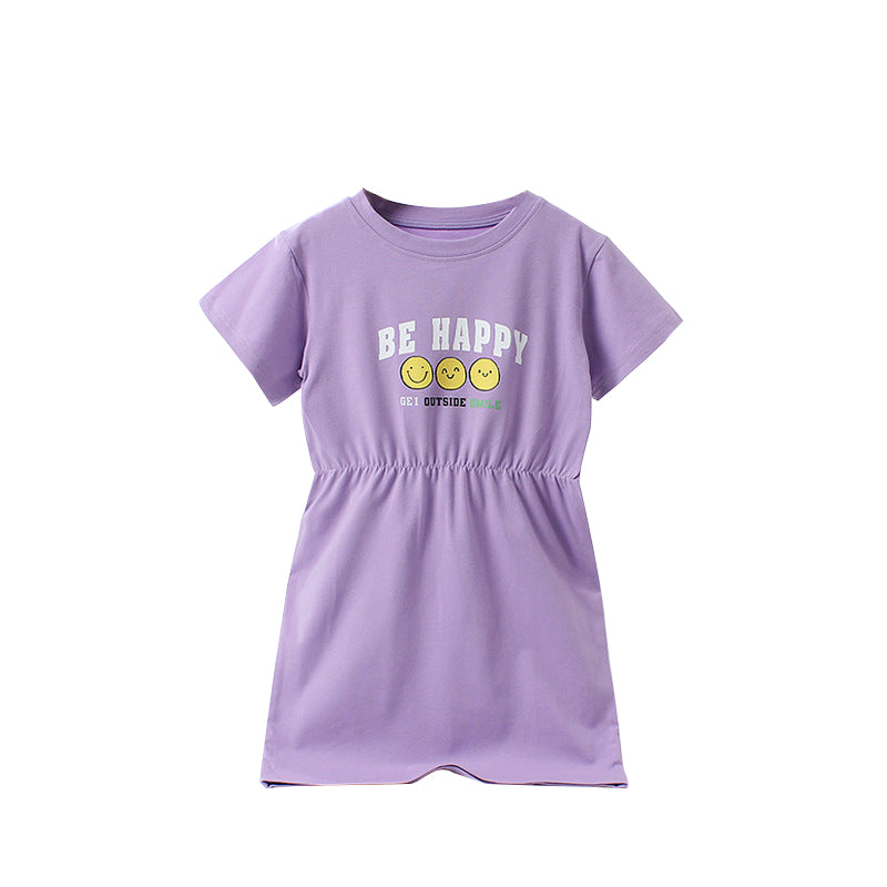 Girls Purple Typography Printed Cotton T-shirt Dress