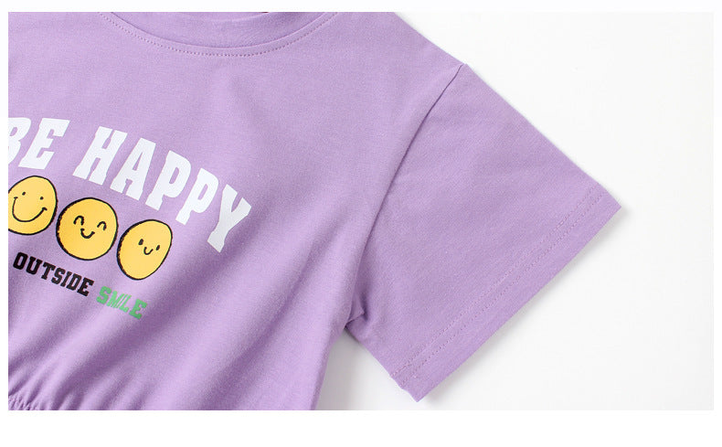 Girls Purple Typography Printed Cotton T-shirt Dress