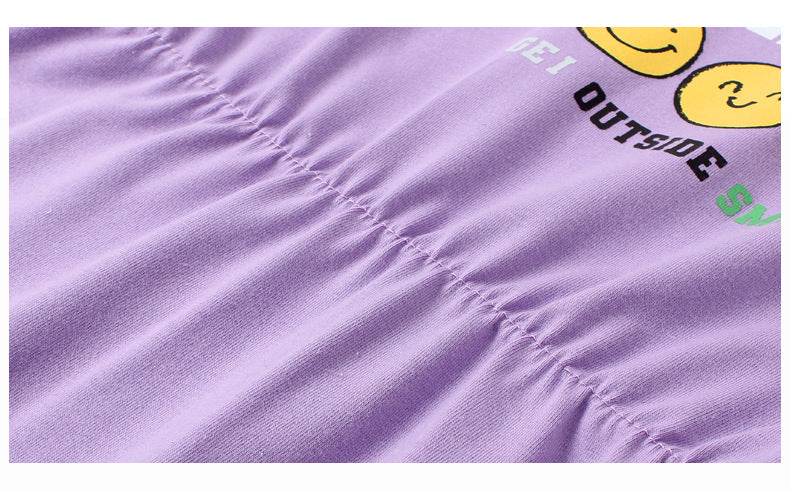 Girls Purple Typography Printed Cotton T-shirt Dress