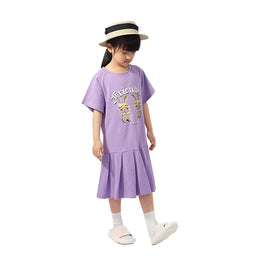 Girls Purple Graphic Printed Drop-Waist Midi Dress