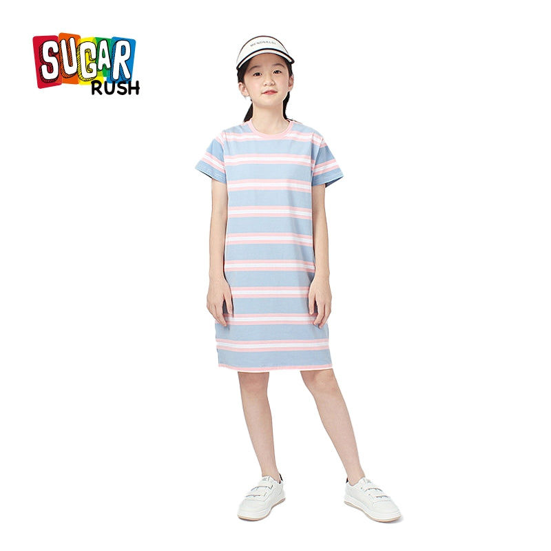 Striped Cotton Round Neck T-shirt Straight Dress
