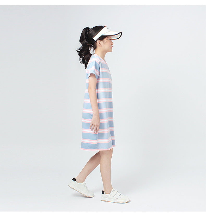 Striped Cotton Round Neck T-shirt Straight Dress