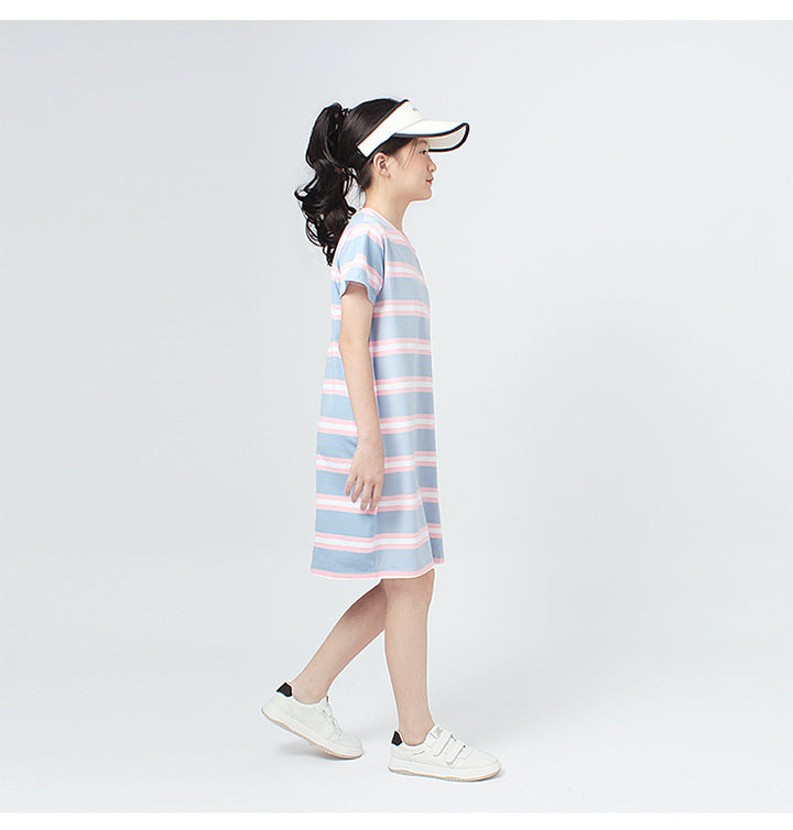 Striped Cotton Round Neck T-shirt Straight Dress