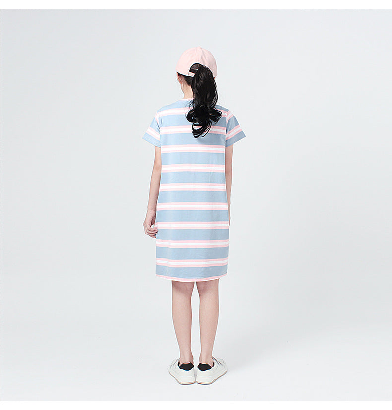 Striped Cotton Round Neck T-shirt Straight Dress