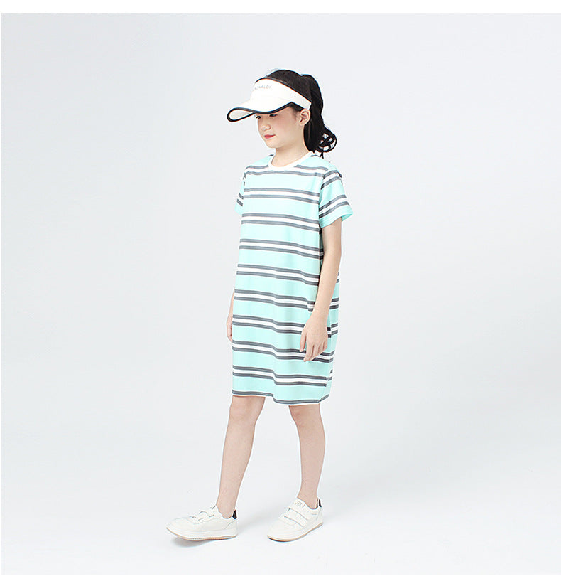 Girls Striped Cotton T-shirt Dress