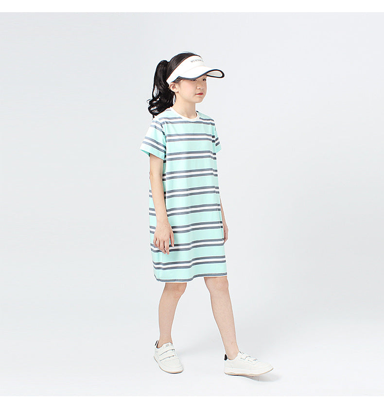 Girls Striped Cotton T-shirt Dress