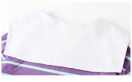 Purple Striped Bell Sleeves Drop-Waist Dress