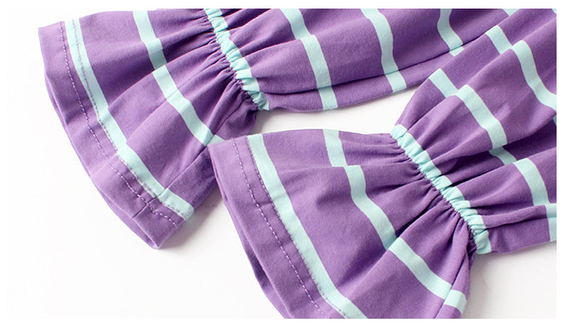 Purple Striped Bell Sleeves Drop-Waist Dress