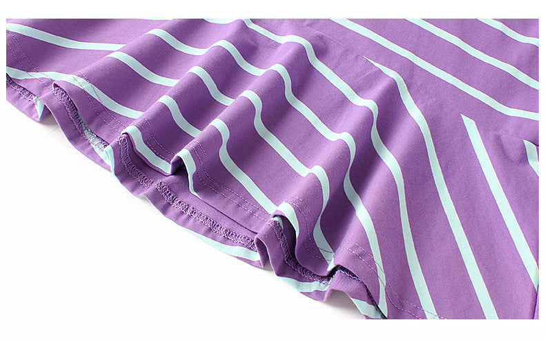 Purple Striped Bell Sleeves Drop-Waist Dress