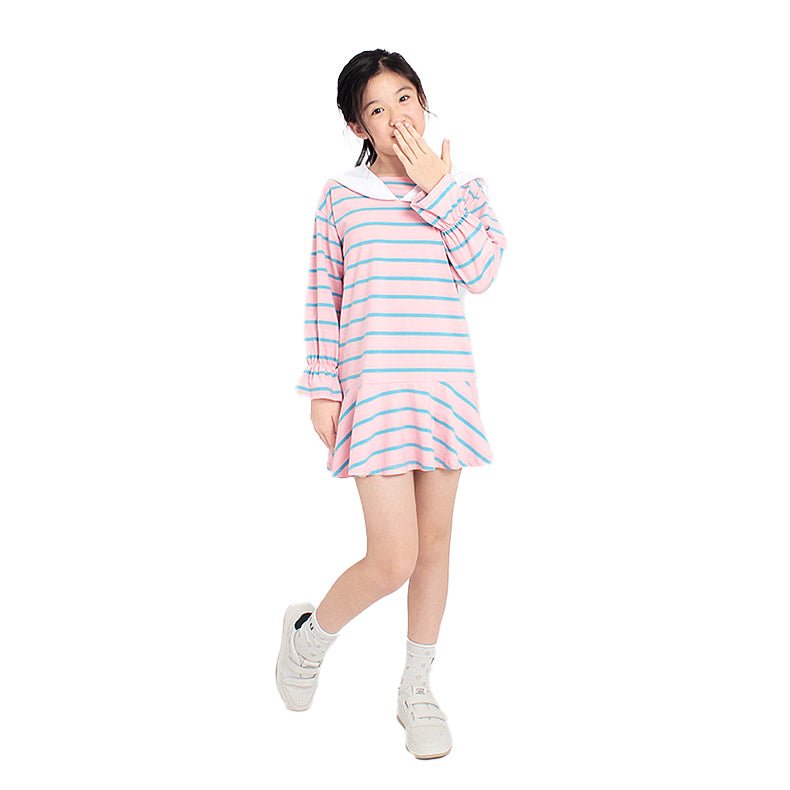 Girls Striped Sailor Collar A-Line Mini Dress
