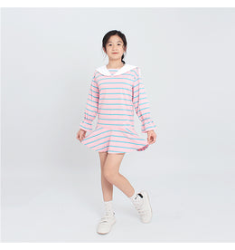 Girls Striped Sailor Collar A-Line Mini Dress