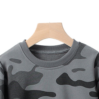 Boys Grey Camouflage Printed Cotton Pullover Sweatshirt