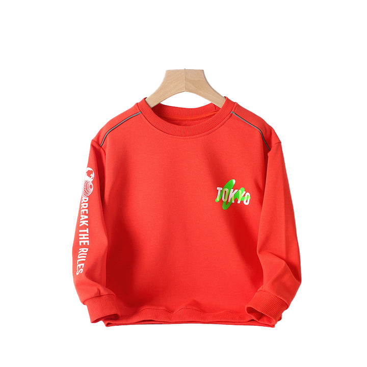 Boys Red Typography Printed Cotton Pullover Sweatshirt