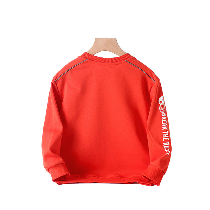 Boys Red Typography Printed Cotton Pullover Sweatshirt