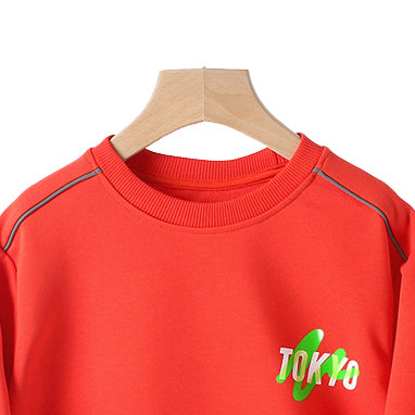 Boys Red Typography Printed Cotton Pullover Sweatshirt